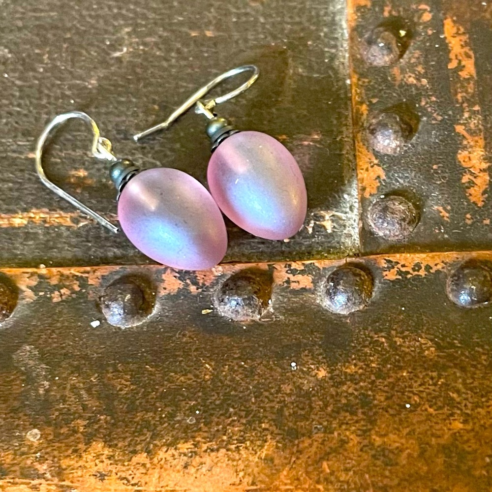 Pink Frosted Glass Dangle Earrings